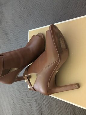 Michael Kors Brown Peep-Toe High Heel Sandals with Ankle Strap